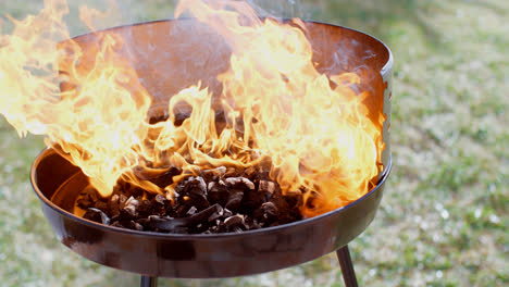 Briquetas-De-Carbón-En-Llamas-En-Una-Barbacoa