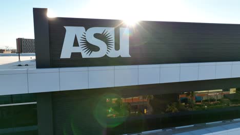 Arizona-State-University,-ASU-logo-on-building-in-Tempe,-Arizona
