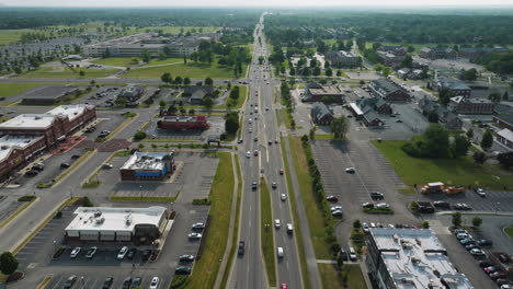 Endless-road-leading-to-Indianapolis,-Aerial-flyover