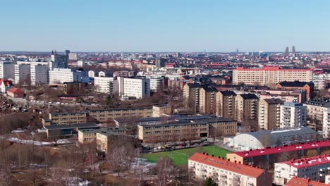 Housing-area-and-soccer-field-in-downtown-Södermalm,-Stockholm