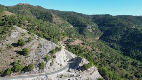 Scenic-Motorcycle-Route-from-Ronda-to-Marbella-in-Andalusia,-Spain---Aerial