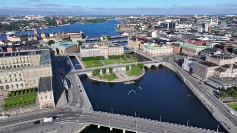 Beautiful-view-of-Stockholm-Medieval-Musem-and-The-Royal-Palace-on-riverfront