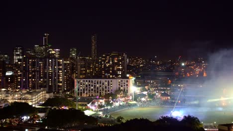 Fireworks-display-in-one-of-the-EkkaNites-at-main-arena-RNA-showgrounds,-Bowen-hills