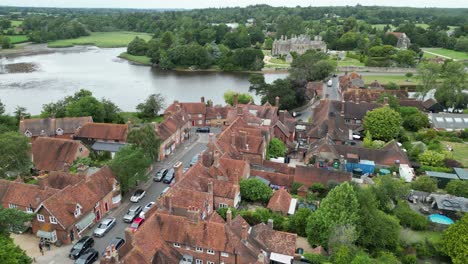 Beaulieu-village-Hampshire-UK-panning-drone,aerial