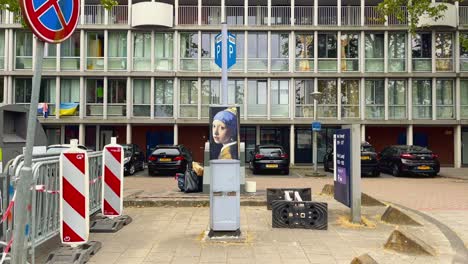 Girl-with-pearl-earring-in-the-wild-on-parking-machine-in-Amsterdam