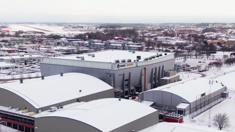 Wide-aerial-of-Saab-Arena-and-city-Linköping-in-Sweden