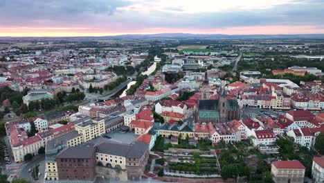Sunset-in-Hradec-Kralove-city,-Czechia