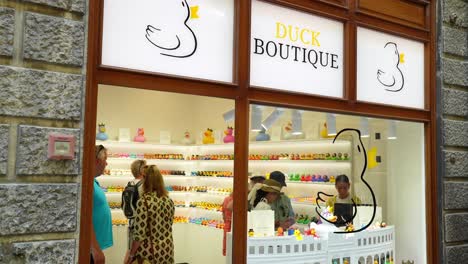 Customers-survey-the-products-within-a-rubber-duck-boutique