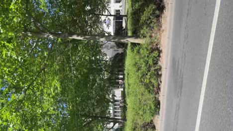 Vertical-shot-of-Streets-of-Frankfurt-seen-from-moving-car-on-the-road,-day