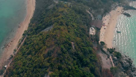 green-forestry-hill-near-wide-yellow-sand-beach-aerial-view