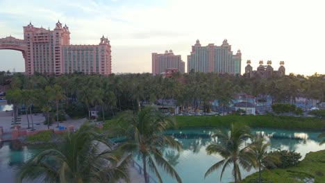 Atlantis-hotel-and-resort-at-Paradise-island-in-the-bahamas,-aerial-view