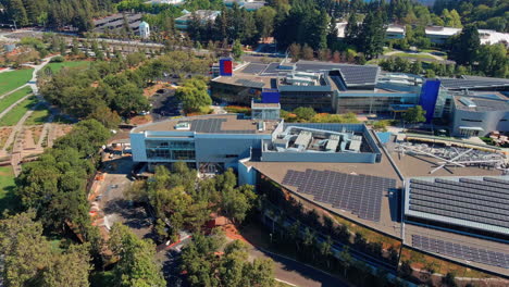 Aerial-of-Googleplex,-Google's-headquarters-in-Mountain-View,-California