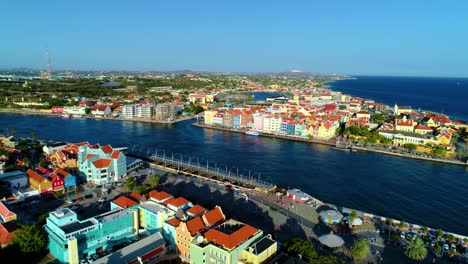 Aerial-establishing-Handelskade-Punda-Willemstad-Curacao-buildings-and-river-canal