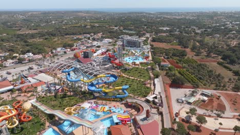 Drone-dolly-above-water-park-with-no-people-in-Algarve-Portugal