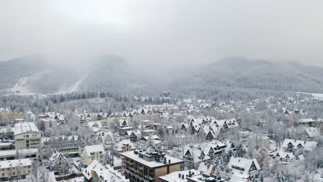 Winter-Time-in-Zakopane,-Poland-Aerial-View
