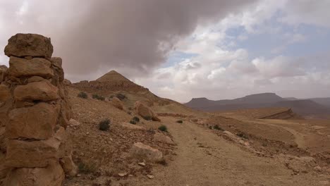 Landscape-surrounding-Ksar-Guermessa-troglodyte-village-in-Tunisia-on-rainy-day