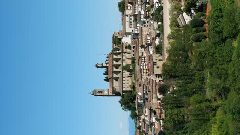 Aerial-ascending-view-of-Vignale-Monferrato-town-and-Saint-Bartolomeo-church-in-Italy