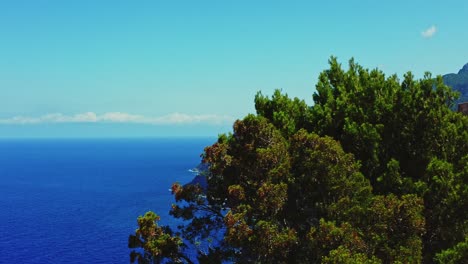 AERIAL:-Beautiful-view-at-cliff-Mirador-d'en-Ricardo-Rocal-in-Mallorca,-Spain