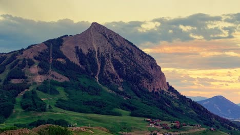 Aerial-at-sunset-of-Crested-Butte-mountain,-Colorado,-USA