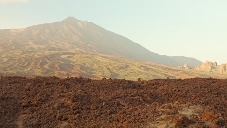 Left-pan-of-rugged-El-Teide-National-Park,-showing-Pico-del-Teide