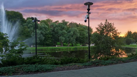 Video-surveillance-in-park-on-colorful-sunset