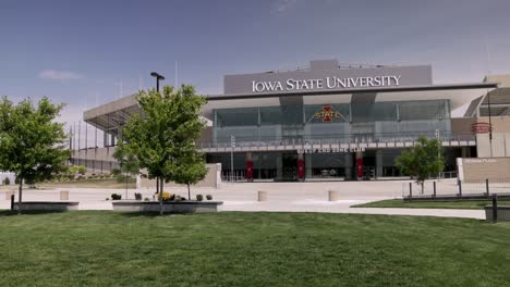 Jack-Trice-Stadium-on-the-campus-of-Iowa-State-University-in-Ames,-Iowa-with-video-panning-left-to-right