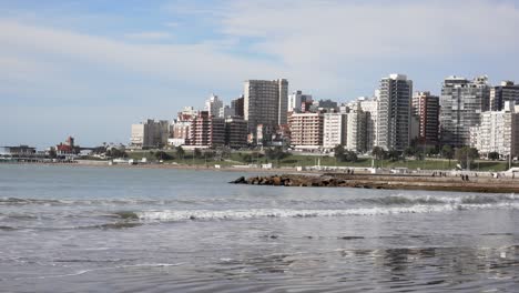 Buildings-and-sea-with-vibrant-morning-light-in-Mar-del-Plata-city