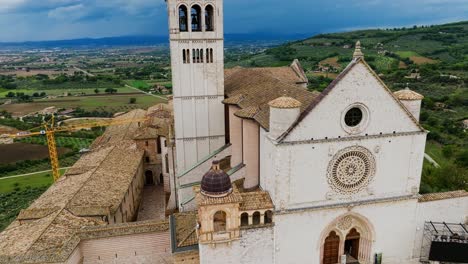Aerial-View-Of-The-Basilica-Of-Saint-Francis-Of-Assisi-In-Perugia-Province,-Umbria-Region,-Italy