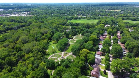 Park-of-Roses-in-Clintonville,-Columbus,-Ohio,-neighborhood,-aerial-drone
