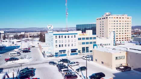 4K-Drone-Video-of-Mural-on-Building-in-Downtown-Fairbanks-Alaska-on-Snowy-Winter-Day