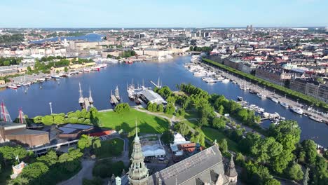 Wunderschöne-Enthüllung-Des-Vasa--Und-Nodiska-Museums,-Luftbild-Der-Stadt-Stockholm,-Schweden,-Skandinavien