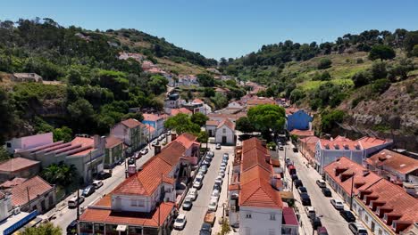 Drone-shot-of-Porto-Brandao-in-Portugal