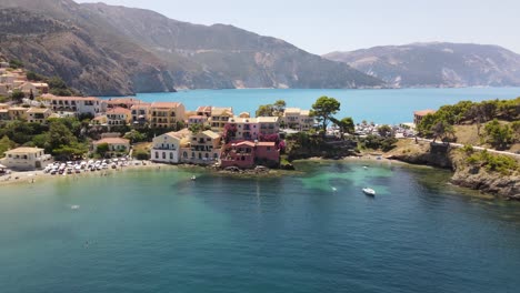 Drone-establisher-beautiful-landscape-panorama-of-Greek-island-city-and-coast