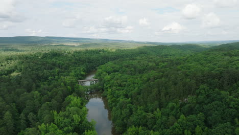 Nimrod-Lake-And-Surrounding-Vegetation-In-Arkansas,-USA---aerial-drone-shot