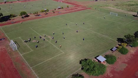 Slow-drone-strafe-following-football-match-and-goal-being-scorred