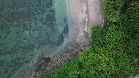 Top-down-view-of-calm-tropical-beach-and-coastline-waves-at-San-Andres-Catanduanes