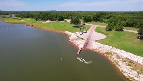 This-is-Aerial-video-of-a-boat-and-boat-ramp-in-Plowman-Creek-Park-on-Lake-Whitney-in-Texas