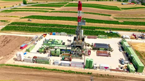 Onshore-Drilling-Rig-In-Austria---aerial-drone-shot