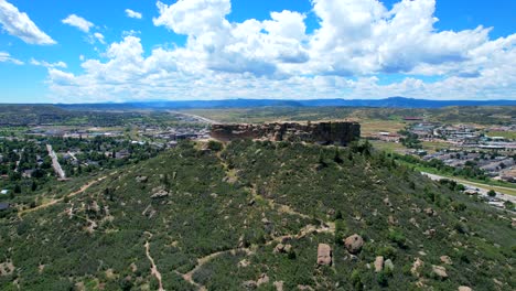 Aerial-Drone-Shot-of-Castle-Rock-Colorado,-Near-Denver