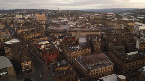 Establishing-Drone-Shot-Over-Bradford-City-Centre-on-Overcast-Day