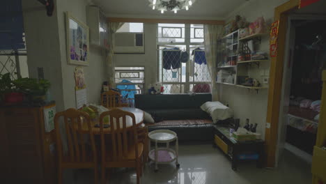 Dolly-push-in-of-apartment-home-condo-in-hong-kong,-no-people