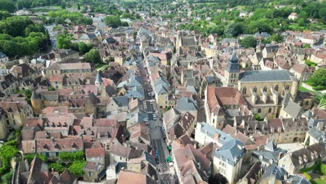 Sarlat-La-Canada-Francia-Drone-Panorámico,-Aéreo