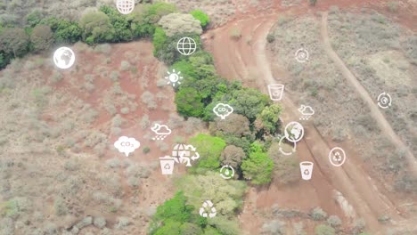 Drone-flying-in-farms-in-Kilimanjaro-slopes--Green-Kenya-farms,-poor-settlement-africa-aerial-agronomic-plantation