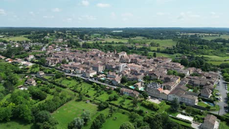 Monpazier--town-France-drone,aerial-reverse