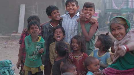 Close-up-scene-with-lots-of-young-boys-and-girls-laughing-loudly-and-being-very-happy