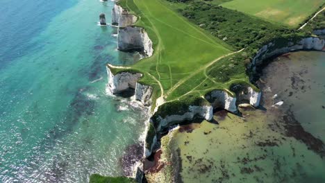 An-aerial-drone-reveal-shot-of-Old-Harry-Rocks-on-the-Jurassic-Coast-of-Dorset