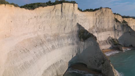 Incredible-Aerial-View-of-White-Cliffs-at-Cape-Drastis,-Corfu,-Greece