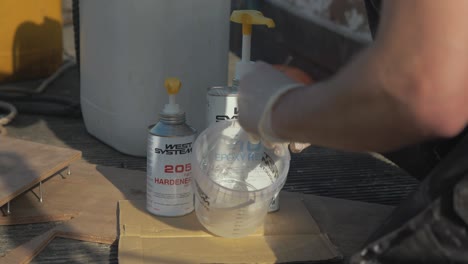 Mixing-West-System-Epoxy-for-wood-boat-repair