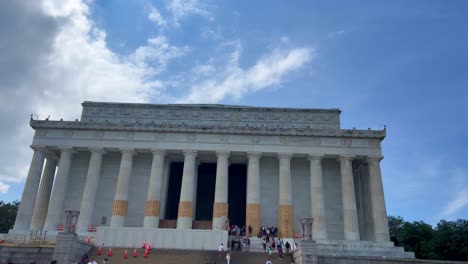 Lincoln-Monument-and-popular-landmark-in-Washington-DC-in-United-States-of-America,-USA-from-outside-with-no-people-around-during-the-day-of-summer-4K