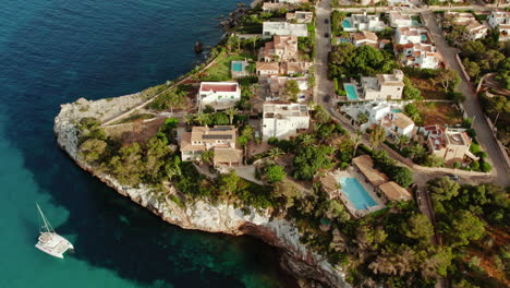 Aerial-View-of-Cala-Llombards-Beach-and-Resort-on-the-Southeast-Coast-of-Majorca